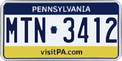 PA license plate MTN3412