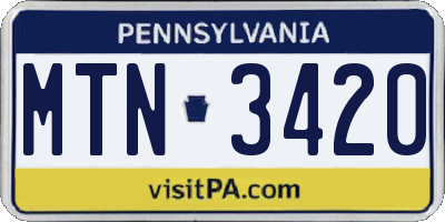 PA license plate MTN3420