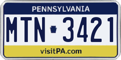 PA license plate MTN3421