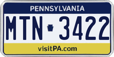 PA license plate MTN3422