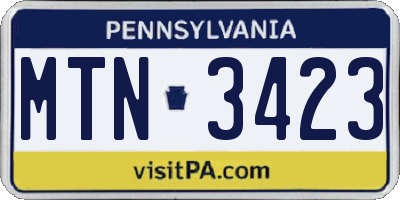PA license plate MTN3423