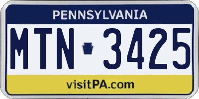 PA license plate MTN3425