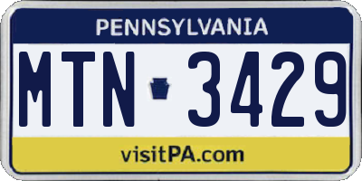 PA license plate MTN3429