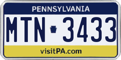 PA license plate MTN3433
