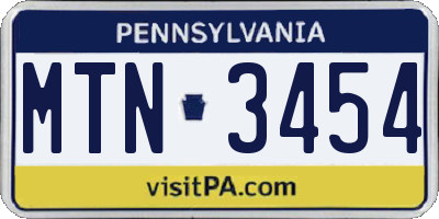PA license plate MTN3454