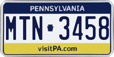 PA license plate MTN3458