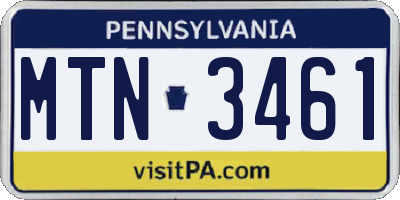 PA license plate MTN3461