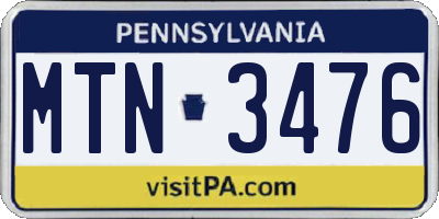 PA license plate MTN3476