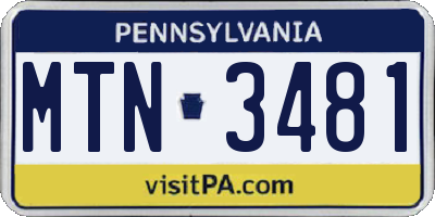 PA license plate MTN3481