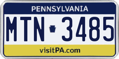 PA license plate MTN3485