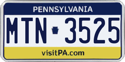PA license plate MTN3525