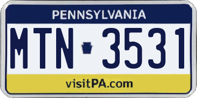 PA license plate MTN3531