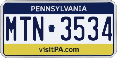 PA license plate MTN3534
