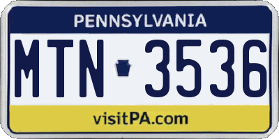 PA license plate MTN3536