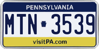 PA license plate MTN3539