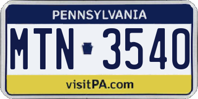 PA license plate MTN3540