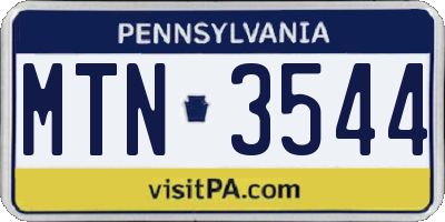 PA license plate MTN3544