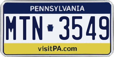 PA license plate MTN3549