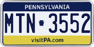 PA license plate MTN3552