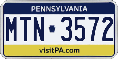 PA license plate MTN3572