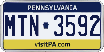 PA license plate MTN3592