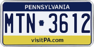 PA license plate MTN3612