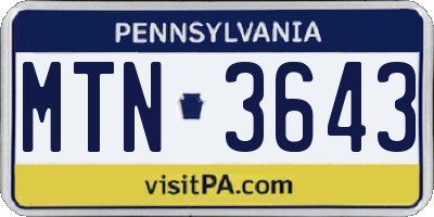 PA license plate MTN3643