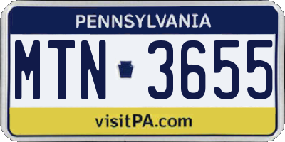 PA license plate MTN3655