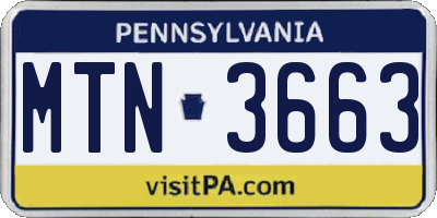 PA license plate MTN3663