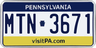 PA license plate MTN3671