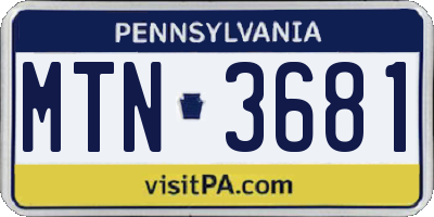 PA license plate MTN3681