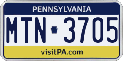 PA license plate MTN3705