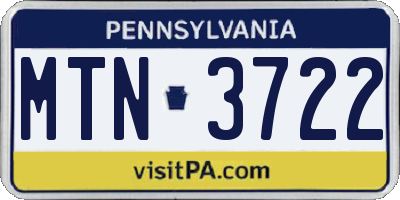 PA license plate MTN3722