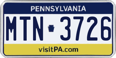 PA license plate MTN3726