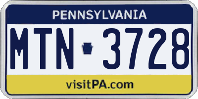 PA license plate MTN3728