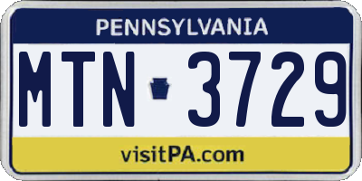 PA license plate MTN3729