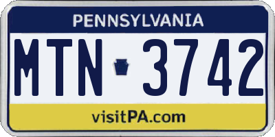 PA license plate MTN3742