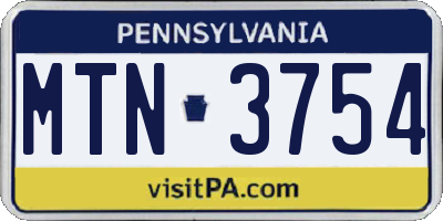 PA license plate MTN3754