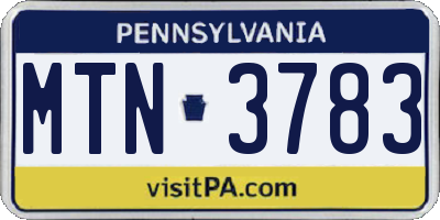PA license plate MTN3783
