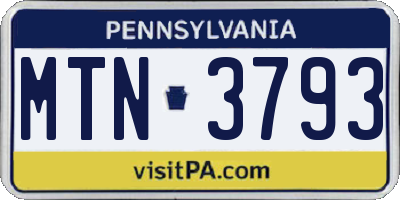 PA license plate MTN3793