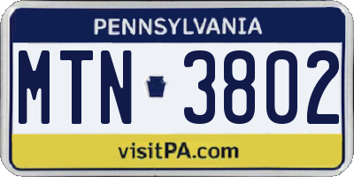 PA license plate MTN3802