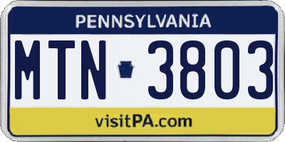 PA license plate MTN3803