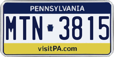 PA license plate MTN3815