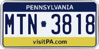 PA license plate MTN3818