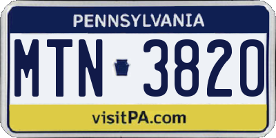 PA license plate MTN3820