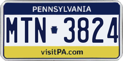 PA license plate MTN3824