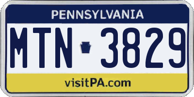 PA license plate MTN3829