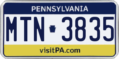PA license plate MTN3835