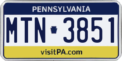 PA license plate MTN3851