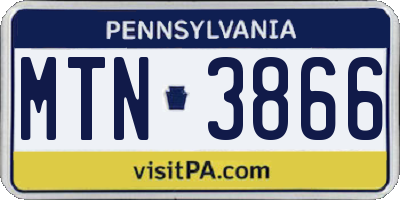 PA license plate MTN3866